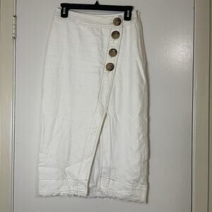 Anthropologie MAEVE side button split linen midi white ivory high waist skirt 4